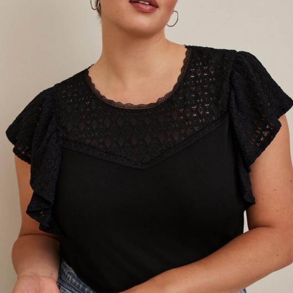Super Soft Lace Ruffle Sleeve Top